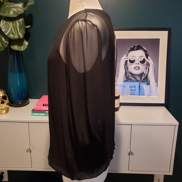 Vince for Bergdorf Goodman Black Chiffon Blouse - Picture 2 of 4